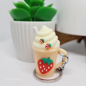 Strawberry Smoothie Keychain Cute Drink Charm Bag Accessories Key NWOTring Gift‎